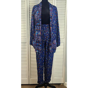 Brittany Nicole Set L Vintage 80s 90s Floral Rayon Pants Jacket USA Made